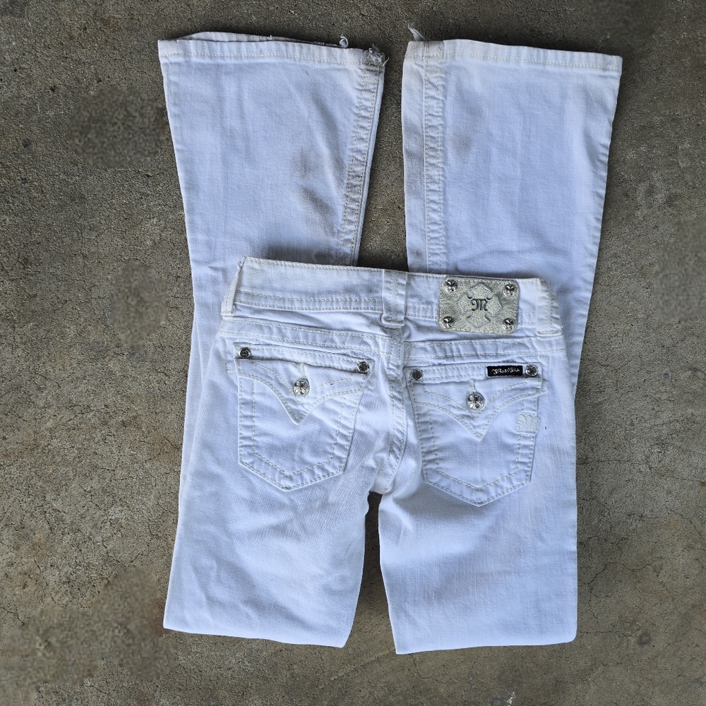 y2k miss me flap pocket white flare Low-Rise jeans bling 25 Flawed - Picture 5 of 9